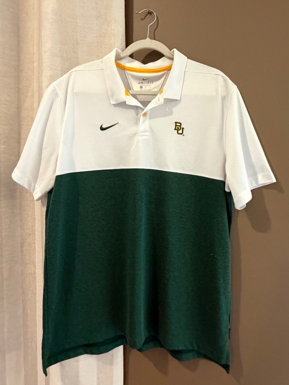 Baylor University Men's Nike Dry-fit White Green Polo, Size XL
